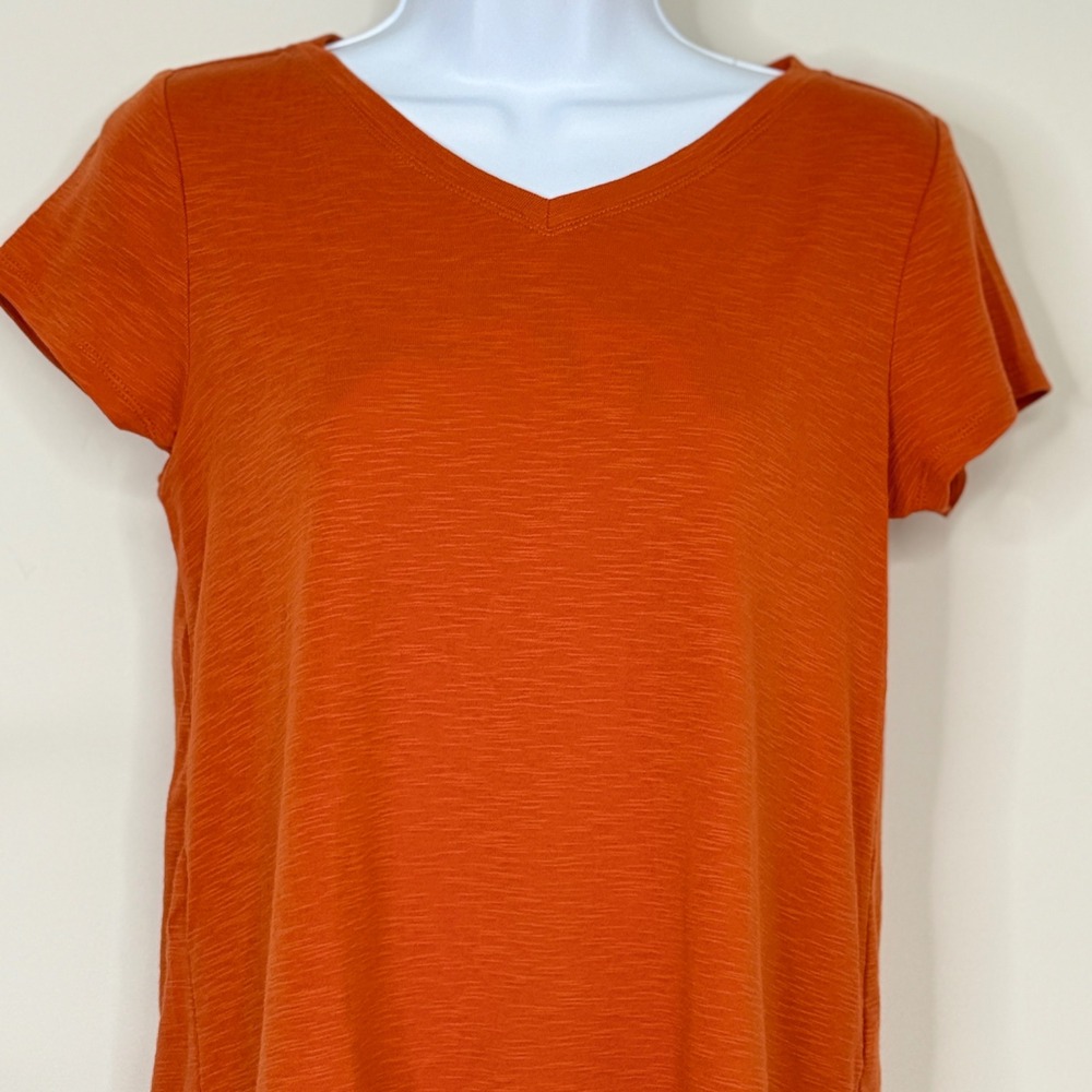 J. Jill Pima Cap Sleeve V-Neck‎ Tee Women's Size XS Rust Classic Minimalist - Picture 2 of 9